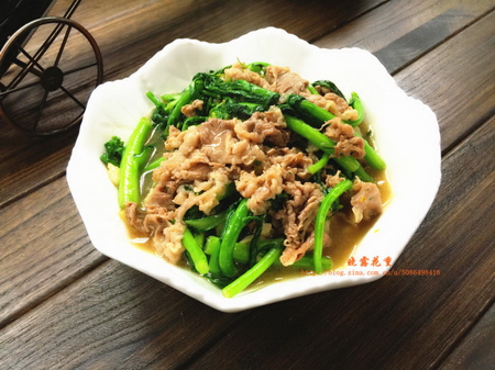 菜心炒肥牛的做法