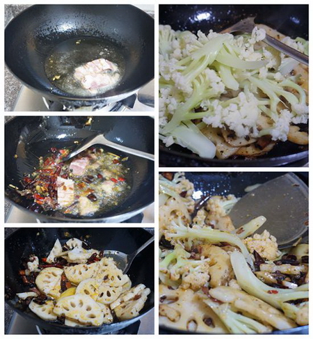 干锅香辣菜花步骤5-7