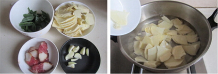 腊肉炒冬笋步骤1-2