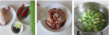 豉椒苦瓜炒鸡肉步骤1-3