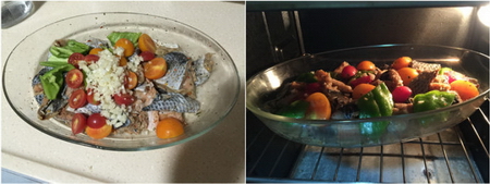 圣女果烤三文鱼皮的做法步骤3-4