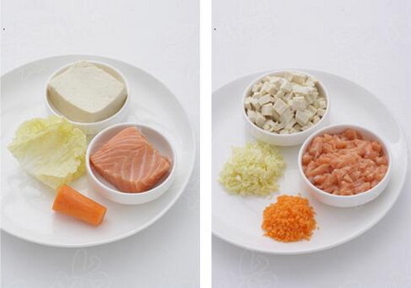 三文鱼豆腐丸子的做法步骤1-2