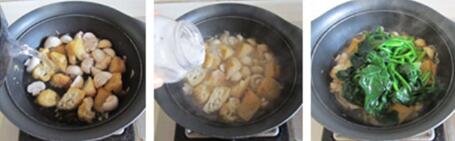 菠菜口蘑烩豆腐泡的做法步骤7-9