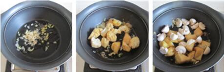 菠菜口蘑烩豆腐泡的做法步骤4-6