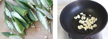 蒜香腊肉抄秋葵的做法步骤3-4
