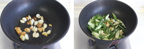 蒜香腊肉抄秋葵的做法步骤5-6