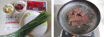 韭菜鸭血魔芋粉步骤1-2