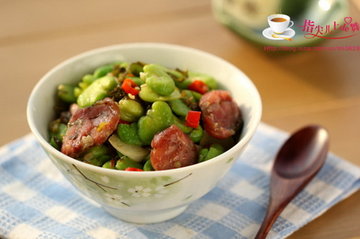 雪菜蚕豆米炒腊肠的做法