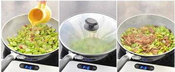 榨菜肉片炒蚕豆步骤7-9