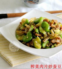 榨菜肉片炒蚕豆的做法