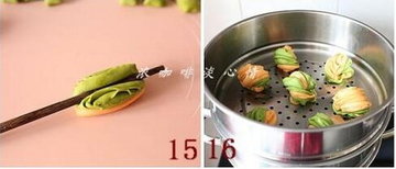 双色菜汁花卷的做法步骤15-16