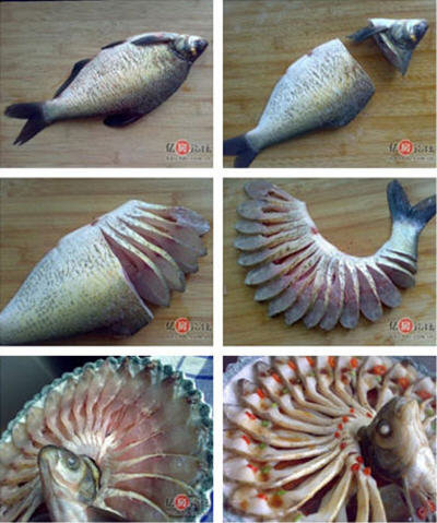 孔雀开屏鱼怎么切好-图解孔雀开屏鱼的几种切法1