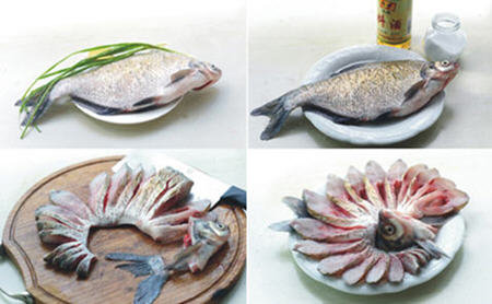 孔雀开屏鱼怎么切好-图解孔雀开屏鱼的几种切法2