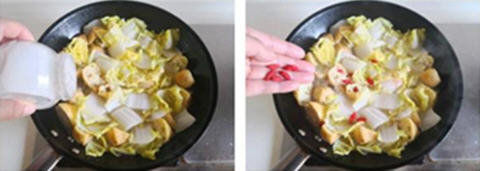 夏季必吃瘦身菜：大白菜烩豆腐泡的做法图解3