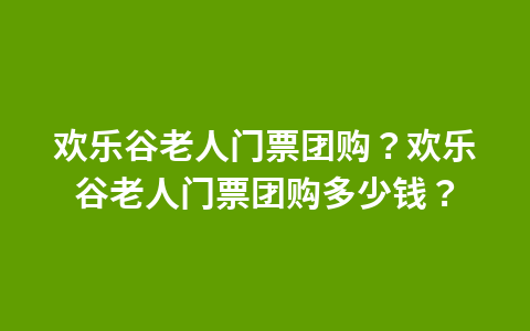 欢乐谷老人门票团购?欢乐谷老人门票团购多少钱?1