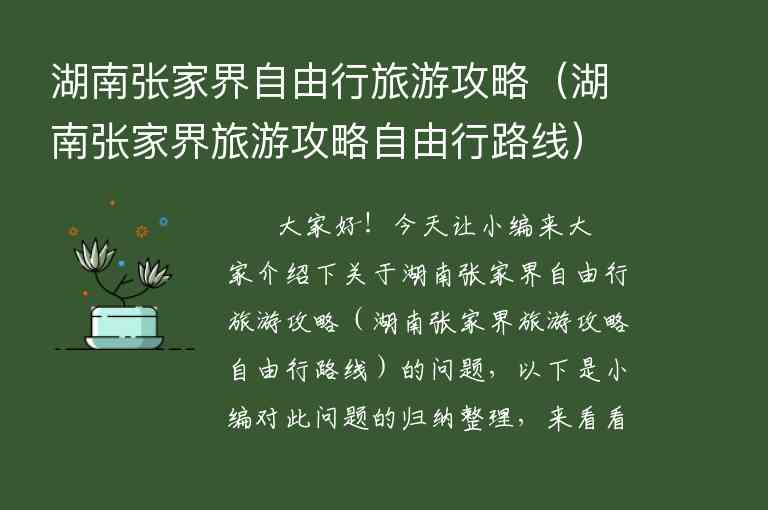 湖南张家界自由行旅游攻略（湖南张家界旅游攻略自由行路线）1