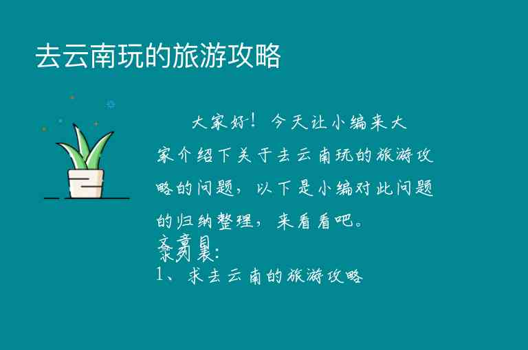 求到云南旅游详细攻略（去云南旅游路线攻略）1