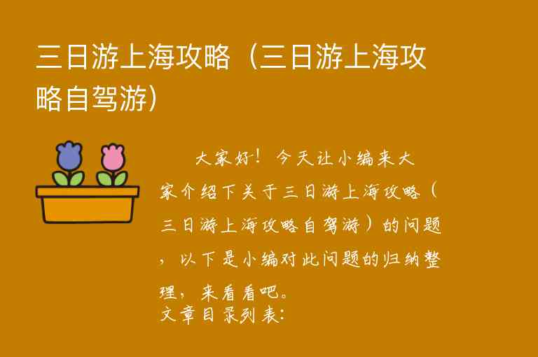三日游上海攻略（三日游上海攻略自驾游）1