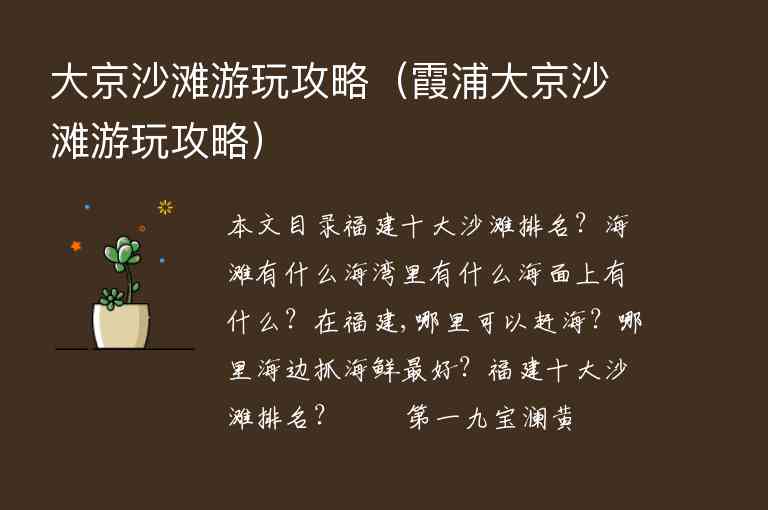 大京沙滩游玩攻略（霞浦大京沙滩游玩攻略）1