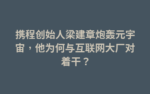 携程创始人梁建章炮轰元宇宙，他为何与互联网大厂对着干？1