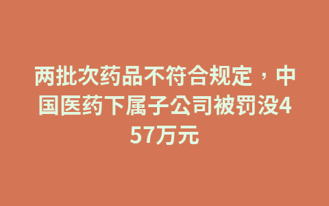 两批次药品不符合规定,中国医药下属子公司被罚没457万元1