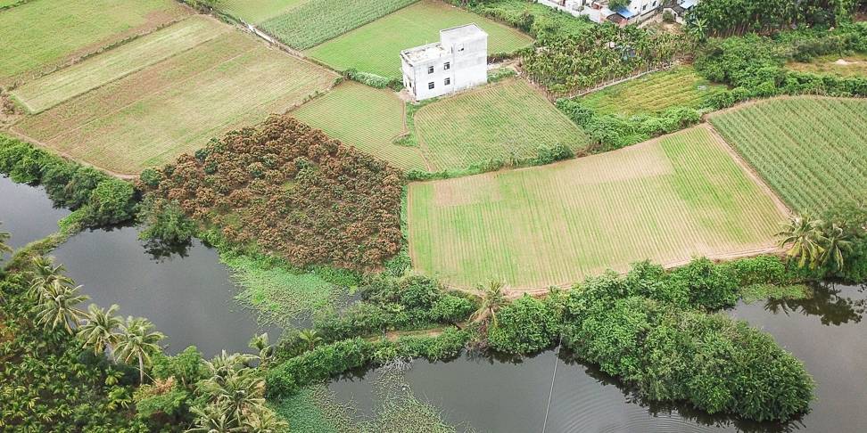 原创 航拍海南农村,独栋乡村别墅,依山傍水风景好2