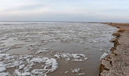 原创 寒潮来袭黄河永济段大面积流凌，场面十分壮观，小朋友用脚试冰10