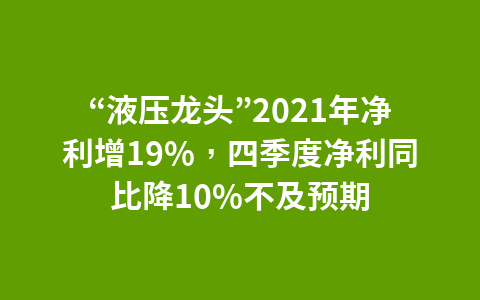 “液压龙头”2021年净利增19%,四季度净利同比降10%不及预期1