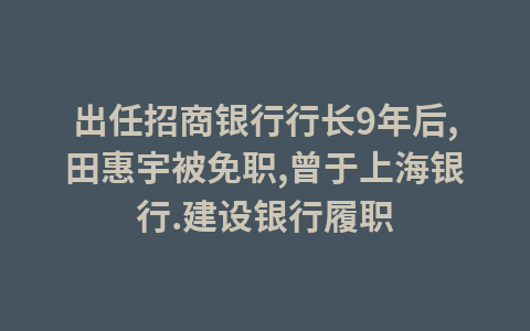 出任招商银行行长9年后,田惠宇被免职,曾于上海银行.建设银行履职1