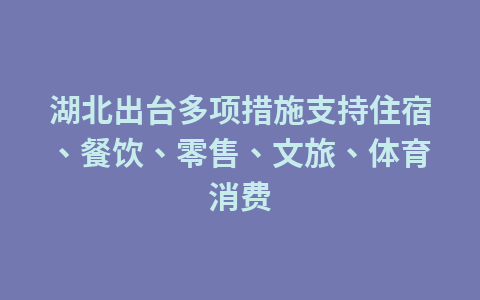 湖北出台多项措施支持住宿、餐饮、零售、文旅、体育消费1