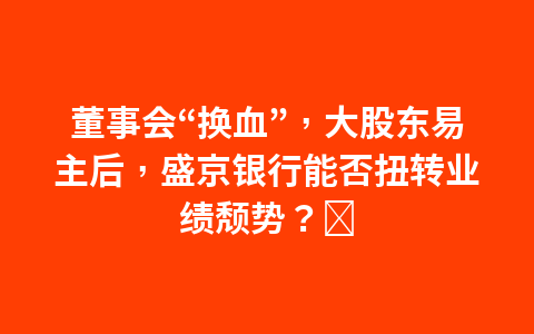 董事会“换血”,大股东易主后,盛京银行能否扭转业绩颓势?1
