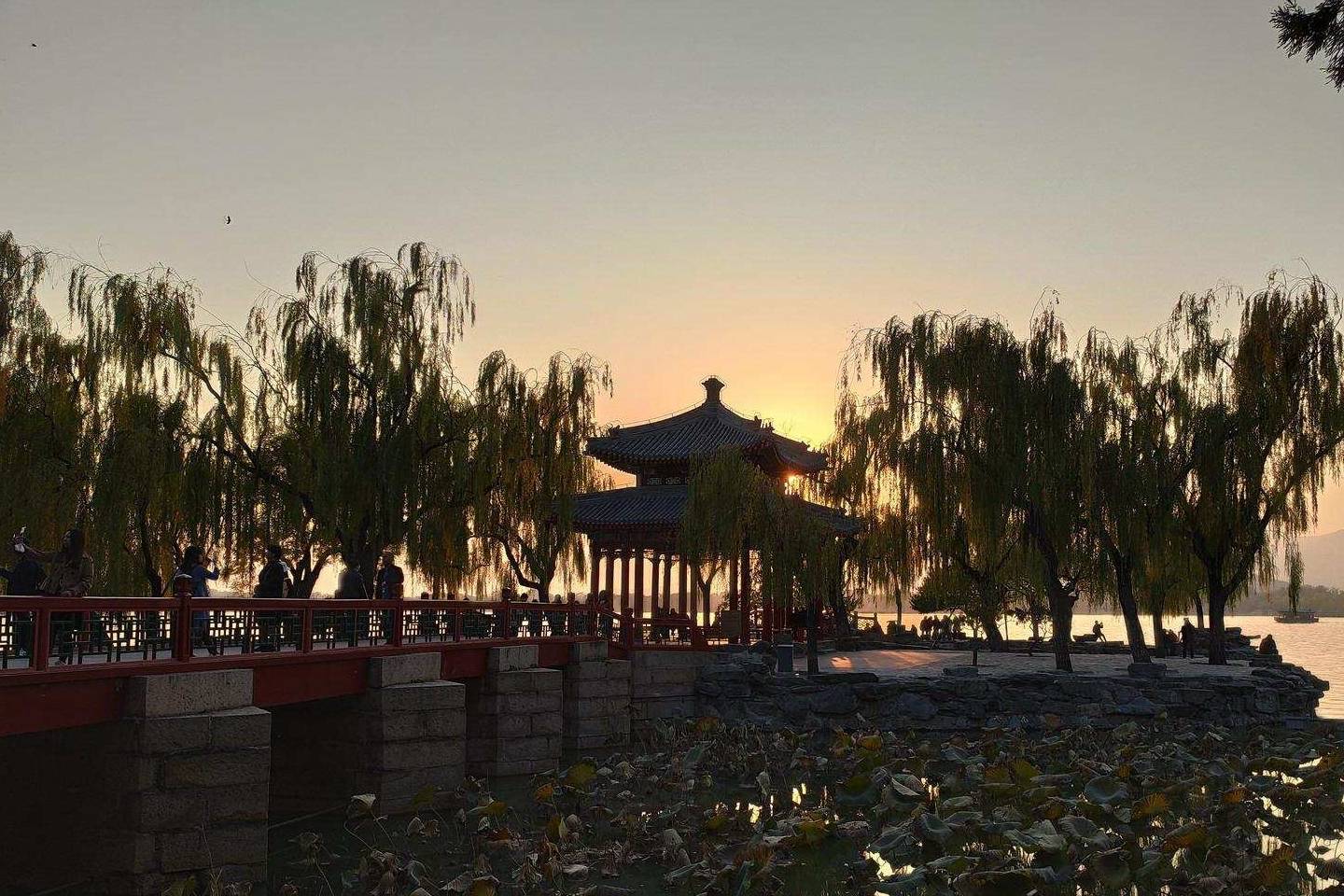 原创 余晖中的颐和园湖边，万寿山上的精灵，宁静的后湖2