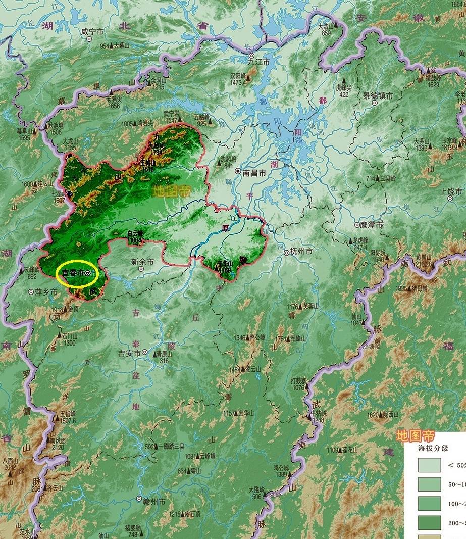 原创 江西宜春地图像螃蟹,为何市中心在一只脚上?1