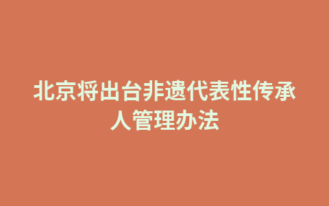 北京将出台非遗代表性传承人管理办法1